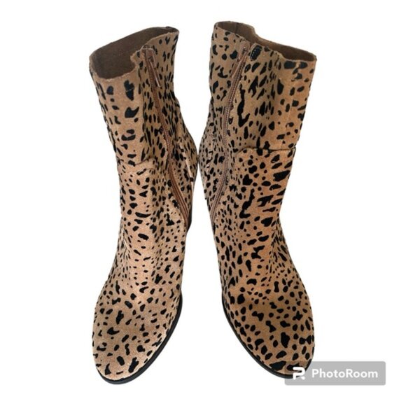Gibson Latimer Lessonii Cheetah/Leopard Suede Block Heel Boots Size 8.5 - Picture 2 of 6